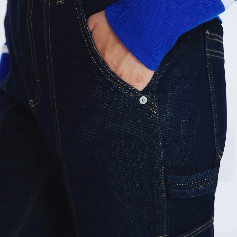 Free Assembly Dark Indigo Utility Straight Leg Jeans Size L, NWT - Picture 13 of 14